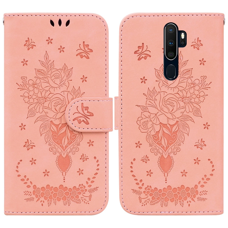 For OPPO A9 / A5 2020 / A11X Butterfly Rose Embossed Leather Phone Case