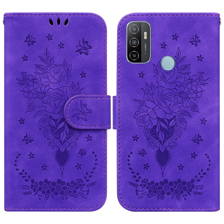 For OPPO A53 / A33 Butterfly Rose Embossed Leather Phone Case