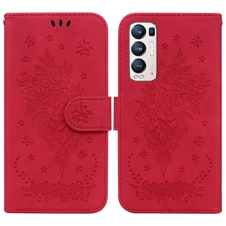 For OPPO Find X3 Neo / Reno5 Pro+ 5G Butterfly Rose Embossed Leather Phone Case