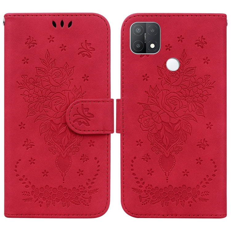 For OPPO A15 / A15s Butterfly Rose Embossed Leather Phone Case