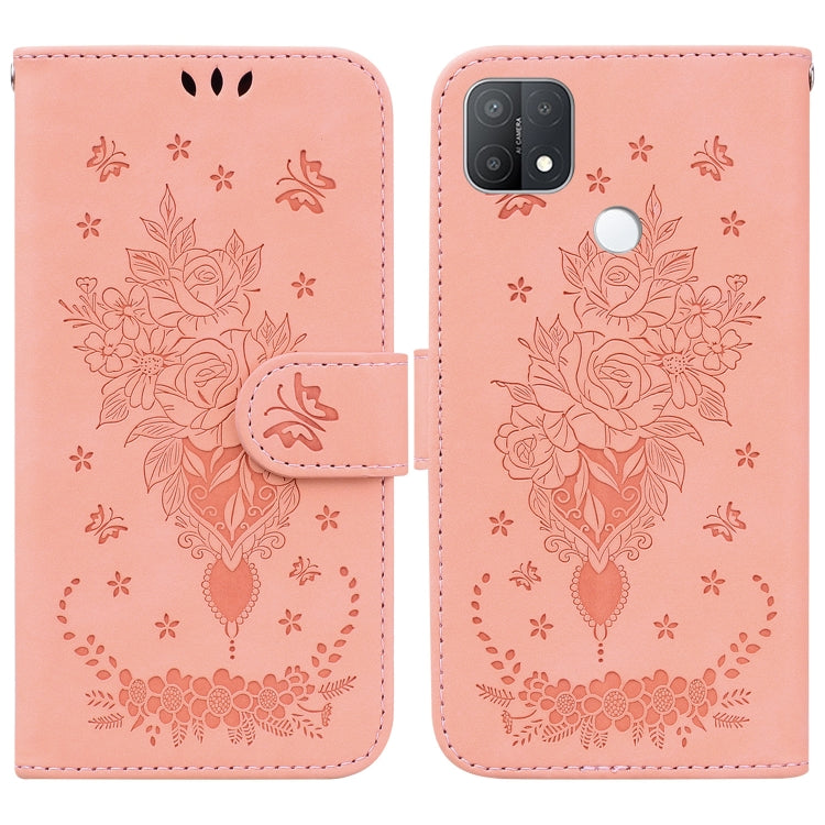 For OPPO A15 / A15s Butterfly Rose Embossed Leather Phone Case