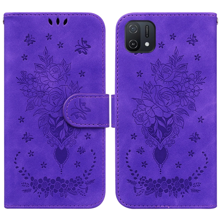 For OPPO A16K Butterfly Rose Embossed Leather Phone Case
