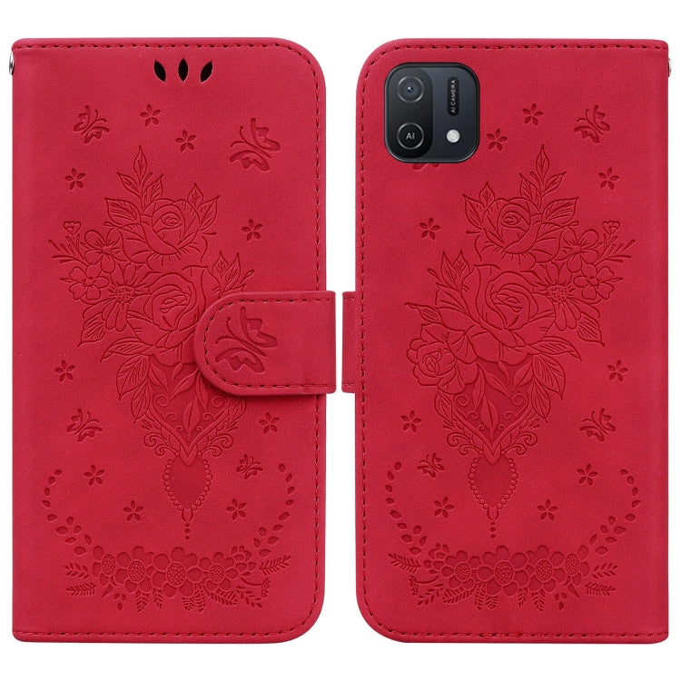 For OPPO A16K Butterfly Rose Embossed Leather Phone Case