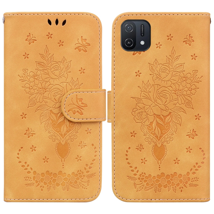 For OPPO A16K Butterfly Rose Embossed Leather Phone Case