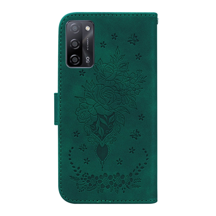For OPPO A55 5G / A53s 5G / A16 Butterfly Rose Embossed Leather Phone Case