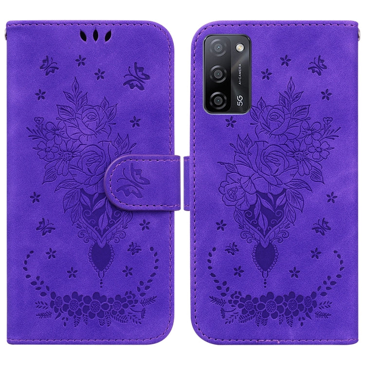 For OPPO A55 5G / A53s 5G / A16 Butterfly Rose Embossed Leather Phone Case