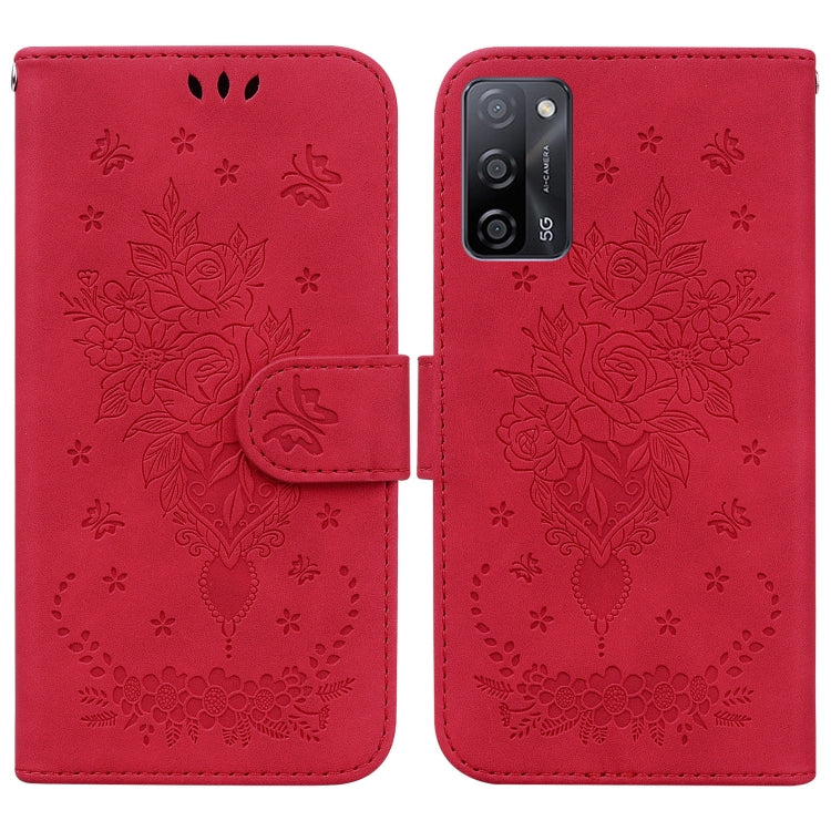 For OPPO A55 5G / A53s 5G / A16 Butterfly Rose Embossed Leather Phone Case