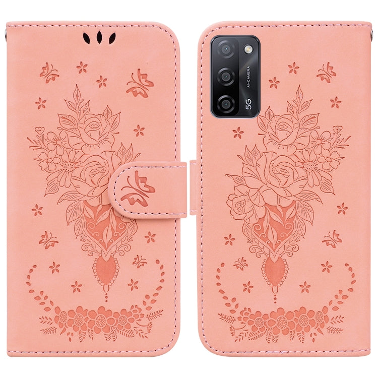For OPPO A55 5G / A53s 5G / A16 Butterfly Rose Embossed Leather Phone Case