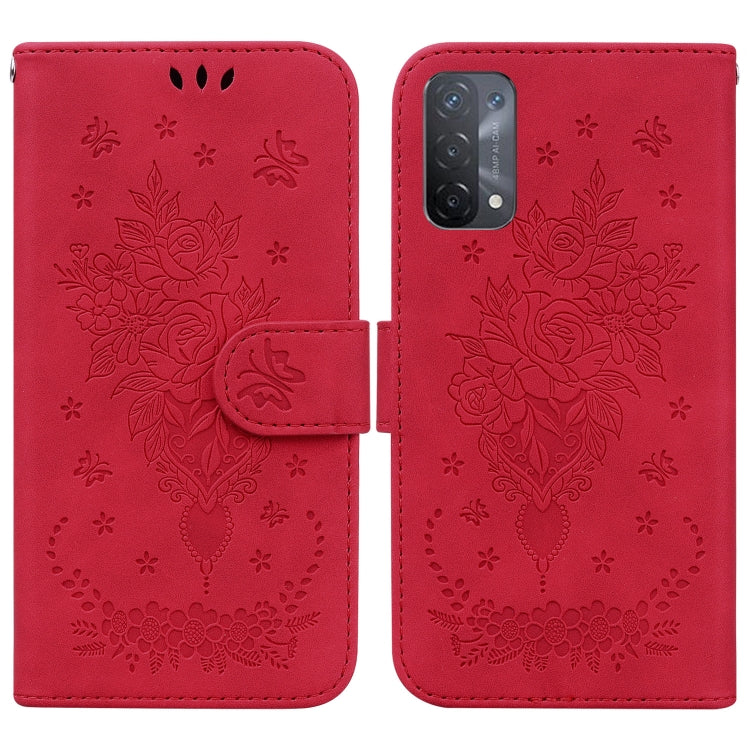 For OPPO A74 5G / A93 5G / A54 5G Butterfly Rose Embossed Leather Phone Case