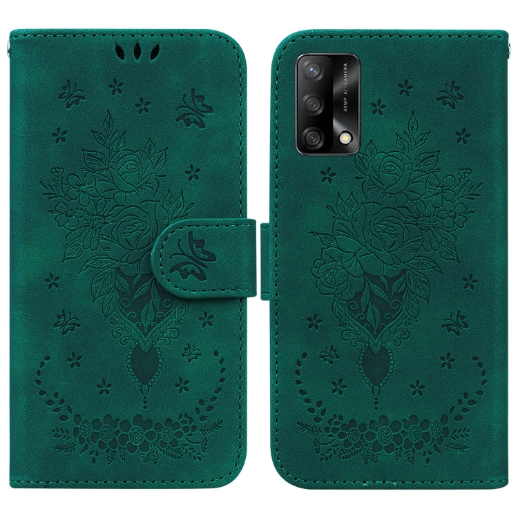 For OPPO A74 4G / F19 4G Butterfly Rose Embossed Leather Phone Case