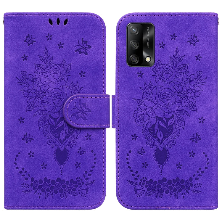 For OPPO A74 4G / F19 4G Butterfly Rose Embossed Leather Phone Case