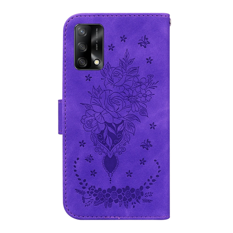 For OPPO A74 4G / F19 4G Butterfly Rose Embossed Leather Phone Case