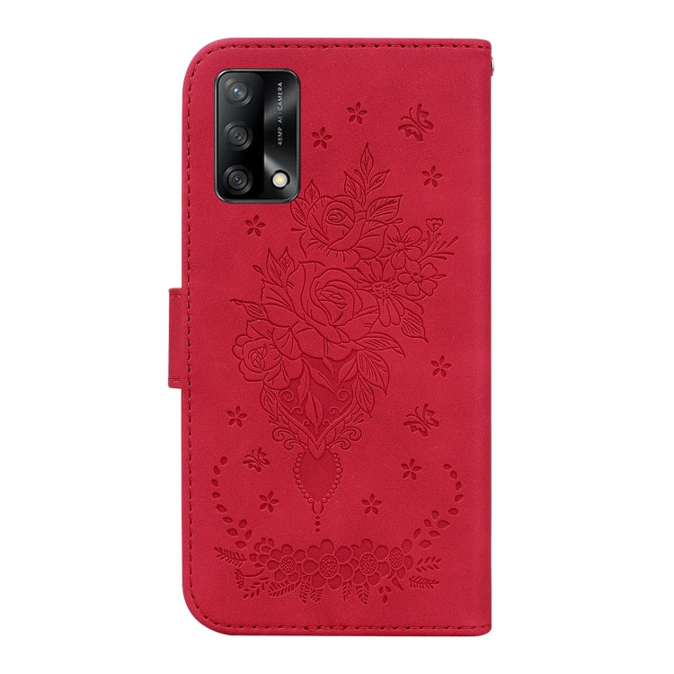 For OPPO A74 4G / F19 4G Butterfly Rose Embossed Leather Phone Case