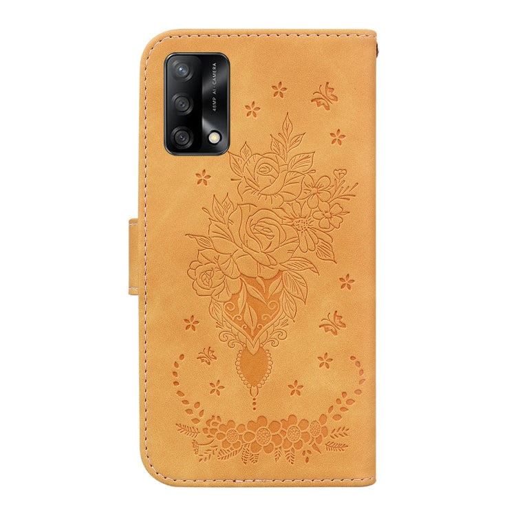 For OPPO A74 4G / F19 4G Butterfly Rose Embossed Leather Phone Case