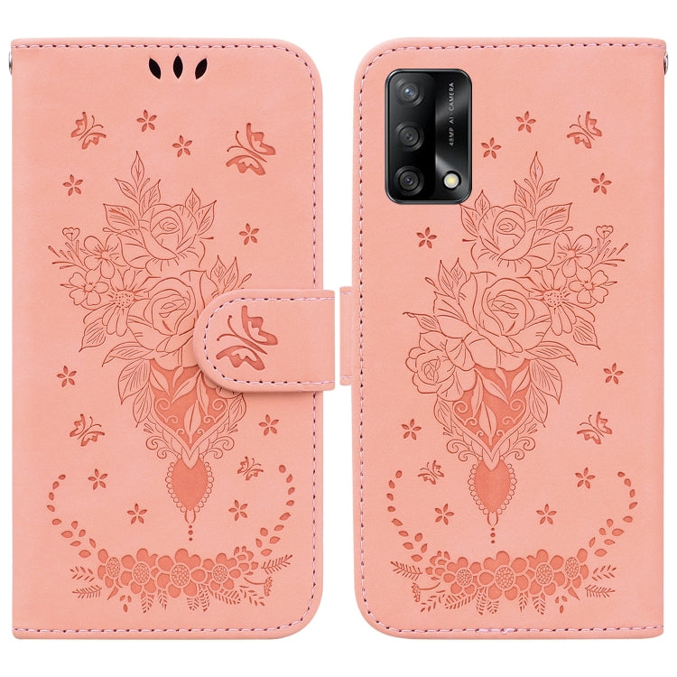 For OPPO A74 4G / F19 4G Butterfly Rose Embossed Leather Phone Case