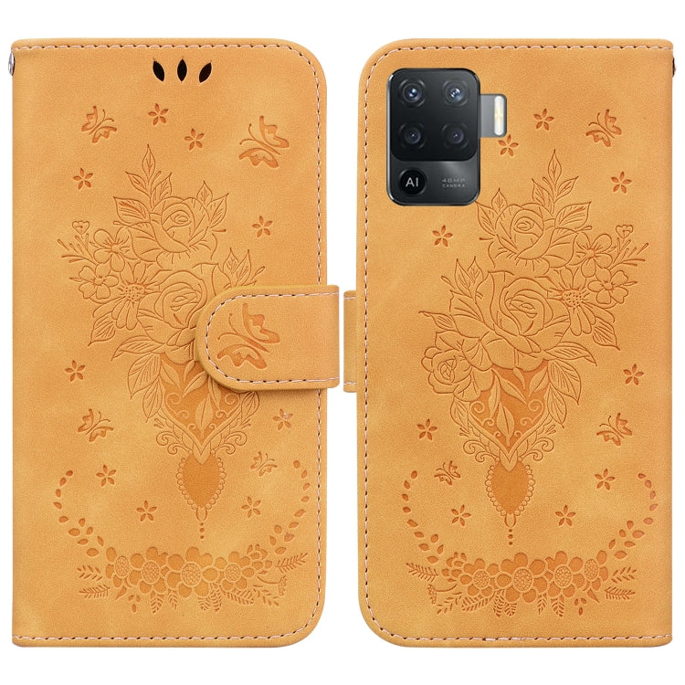 For OPPO A94 4G / F19 Pro / Reno5 F Butterfly Rose Embossed Leather Phone Case