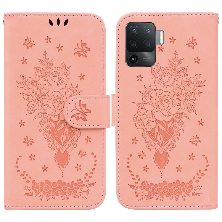 For OPPO A94 4G / F19 Pro / Reno5 F Butterfly Rose Embossed Leather Phone Case