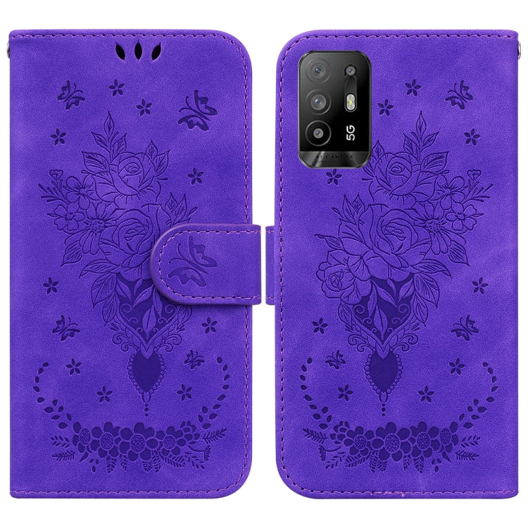 For OPPO A94 5G / F19 Pro+ 5G / Reno5 Z Butterfly Rose Embossed Leather Phone Case