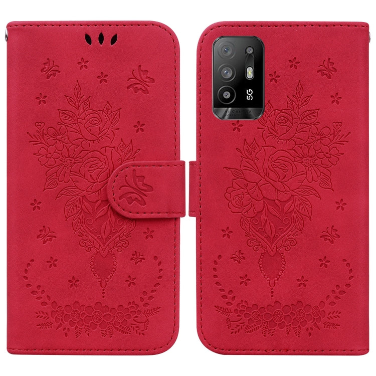 For OPPO A94 5G / F19 Pro+ 5G / Reno5 Z Butterfly Rose Embossed Leather Phone Case