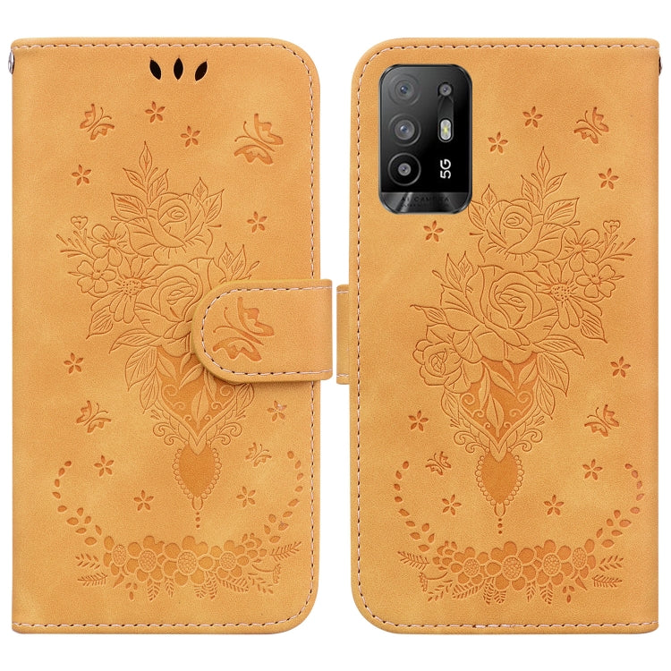 For OPPO A94 5G / F19 Pro+ 5G / Reno5 Z Butterfly Rose Embossed Leather Phone Case