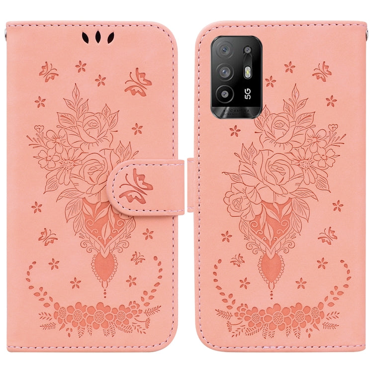 For OPPO A94 5G / F19 Pro+ 5G / Reno5 Z Butterfly Rose Embossed Leather Phone Case