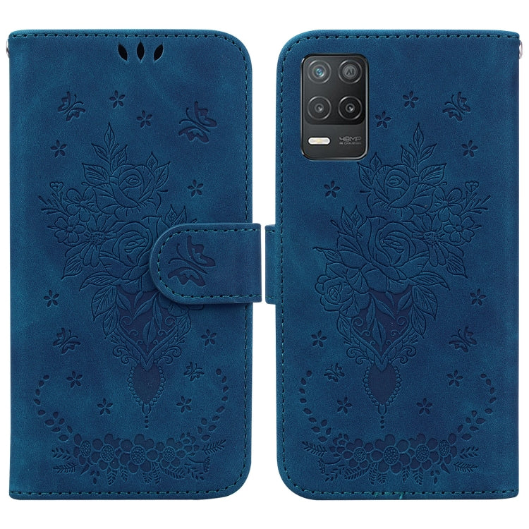 For OPPO Realme 8 5G / Q3 5G Butterfly Rose Embossed Leather Phone Case