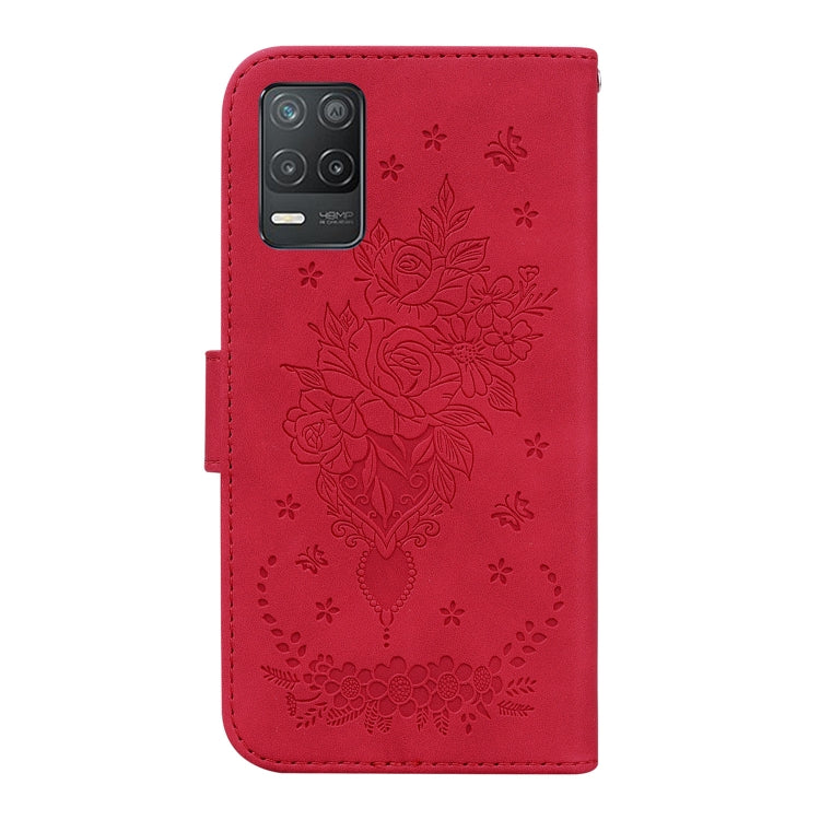 For OPPO Realme 8 5G / Q3 5G Butterfly Rose Embossed Leather Phone Case