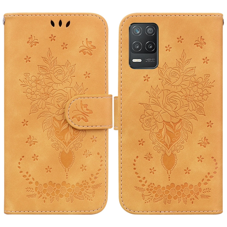 For OPPO Realme 8 5G / Q3 5G Butterfly Rose Embossed Leather Phone Case