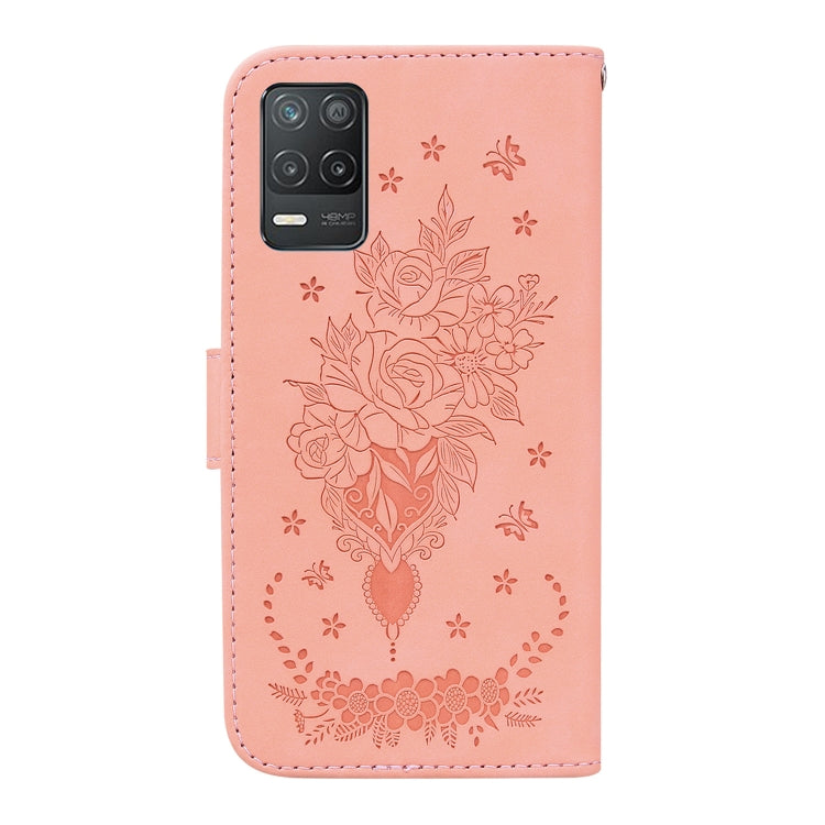 For OPPO Realme 8 5G / Q3 5G Butterfly Rose Embossed Leather Phone Case