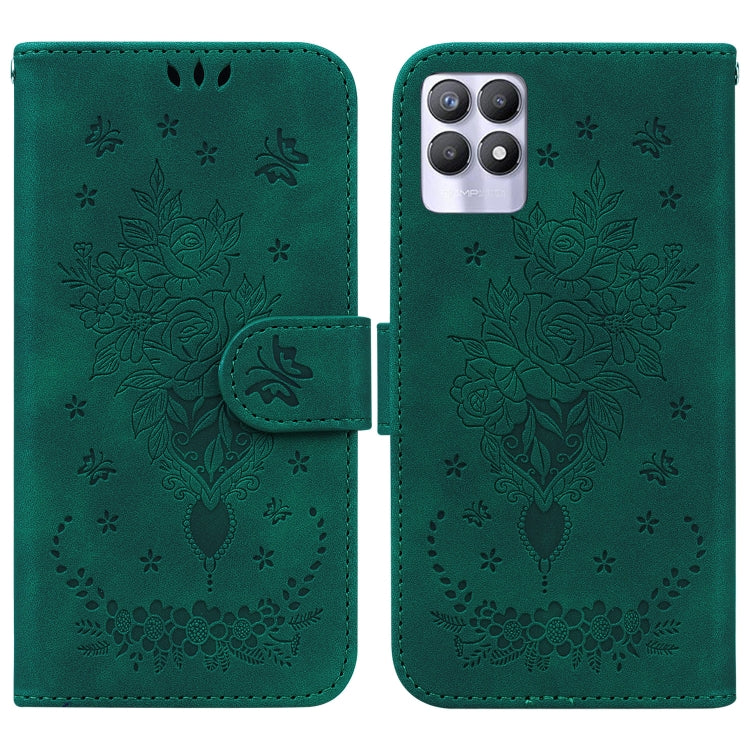 For OPPO Realme 8i Butterfly Rose Embossed Leather Phone Case