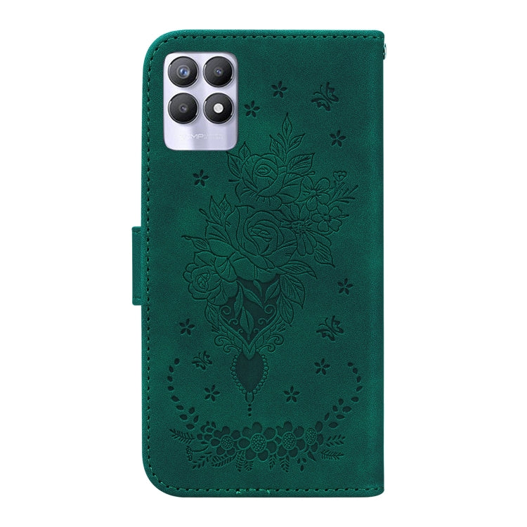 For OPPO Realme 8i Butterfly Rose Embossed Leather Phone Case