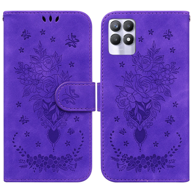 For OPPO Realme 8i Butterfly Rose Embossed Leather Phone Case