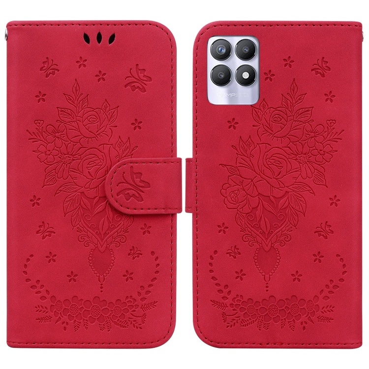 For OPPO Realme 8i Butterfly Rose Embossed Leather Phone Case