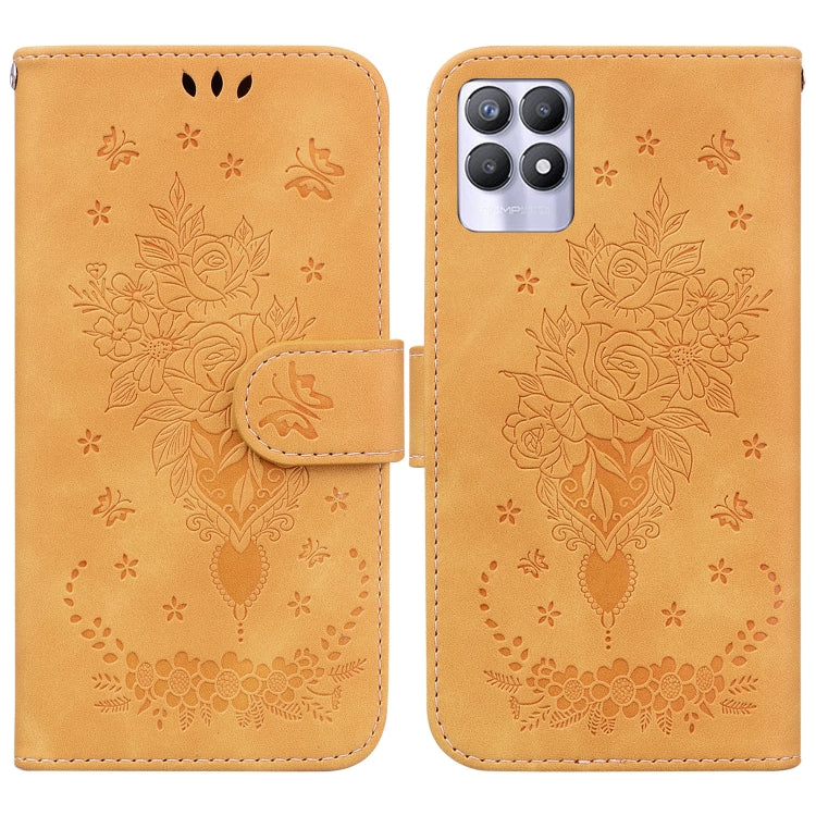 For OPPO Realme 8i Butterfly Rose Embossed Leather Phone Case