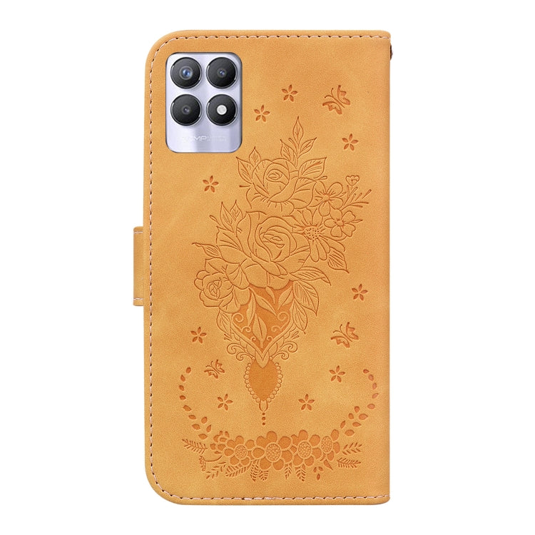 For OPPO Realme 8i Butterfly Rose Embossed Leather Phone Case