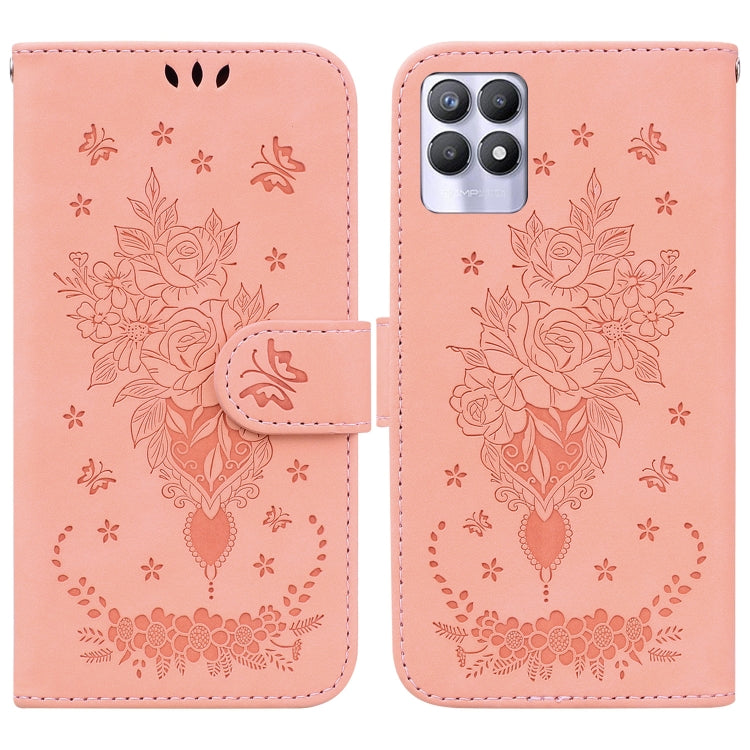 For OPPO Realme 8i Butterfly Rose Embossed Leather Phone Case