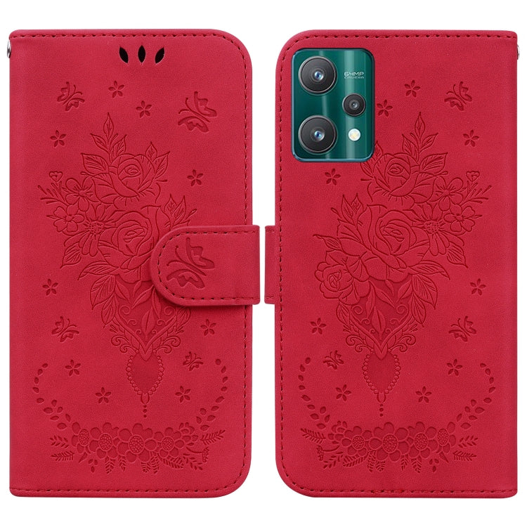 For OPPO Realme 9 Pro Butterfly Rose Embossed Leather Phone Case