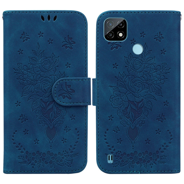 For OPPO Realme C21 Butterfly Rose Embossed Leather Phone Case