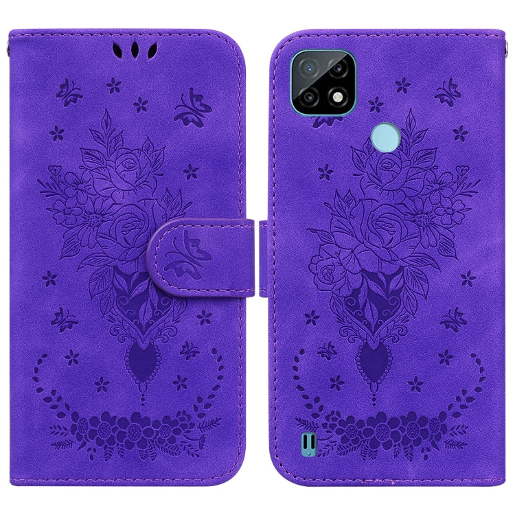 For OPPO Realme C21 Butterfly Rose Embossed Leather Phone Case