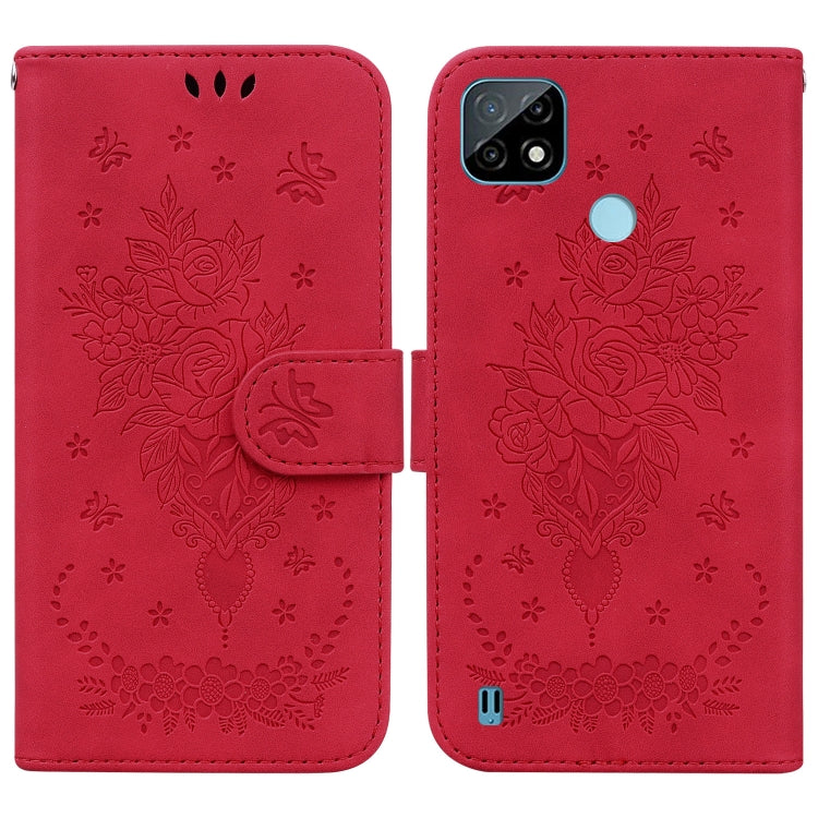 For OPPO Realme C21 Butterfly Rose Embossed Leather Phone Case