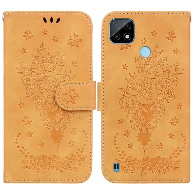 For OPPO Realme C21 Butterfly Rose Embossed Leather Phone Case