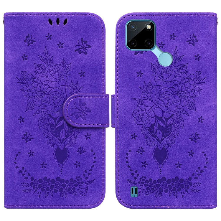 For OPPO Realme C21Y Butterfly Rose Embossed Leather Phone Case