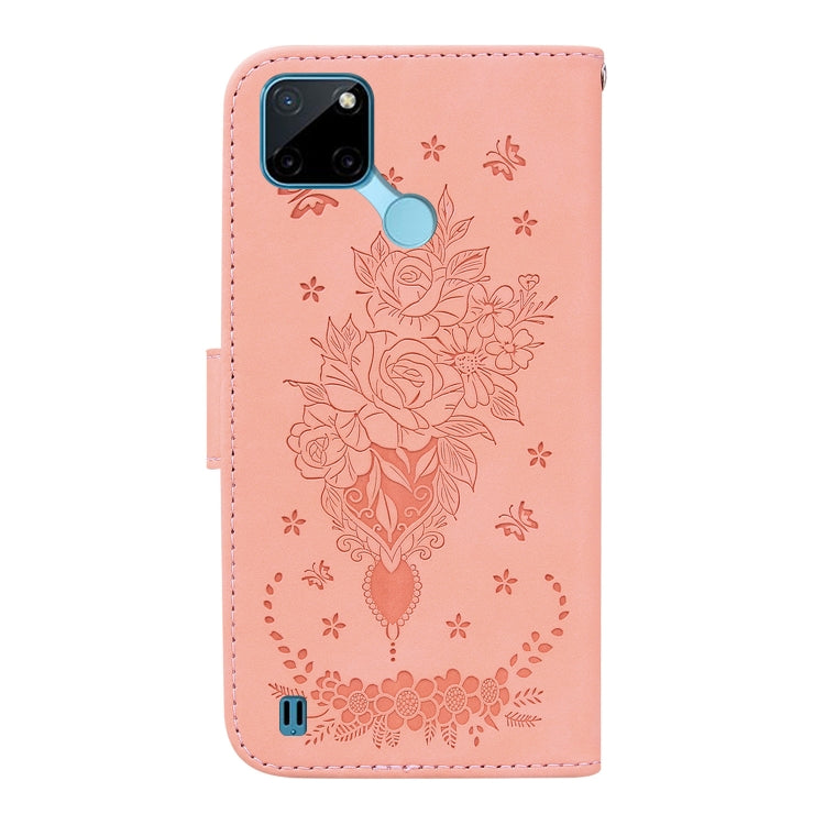 For OPPO Realme C21Y Butterfly Rose Embossed Leather Phone Case