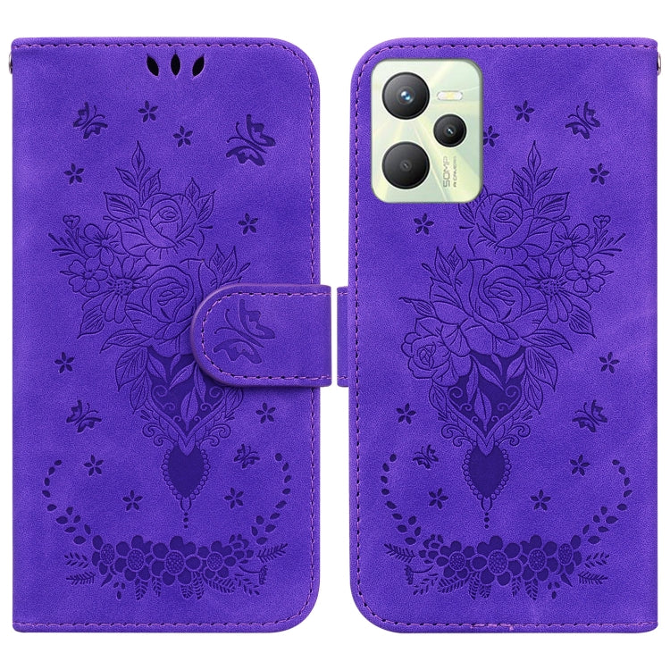 For OPPO Realme C35 Butterfly Rose Embossed Leather Phone Case