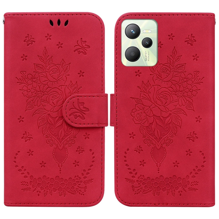 For OPPO Realme C35 Butterfly Rose Embossed Leather Phone Case