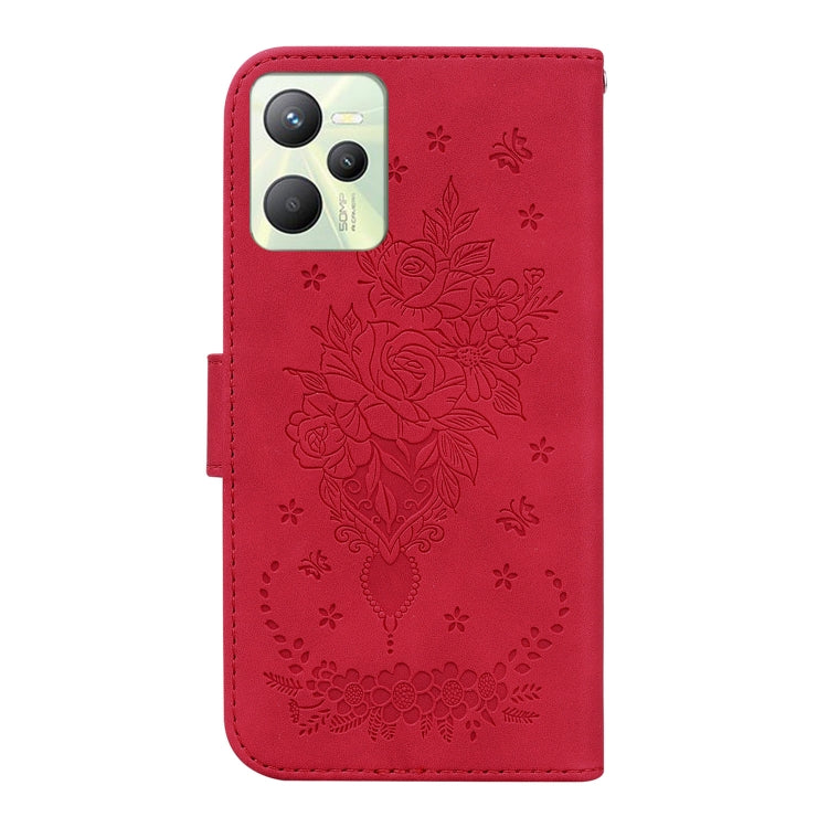 For OPPO Realme C35 Butterfly Rose Embossed Leather Phone Case