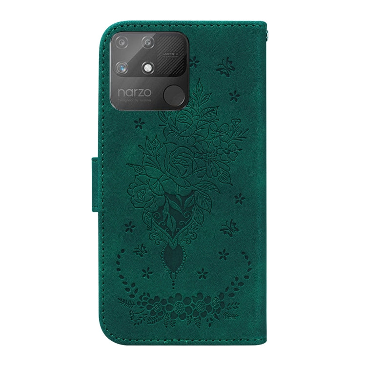 For OPPO Realme Narzo 50A Butterfly Rose Embossed Leather Phone Case