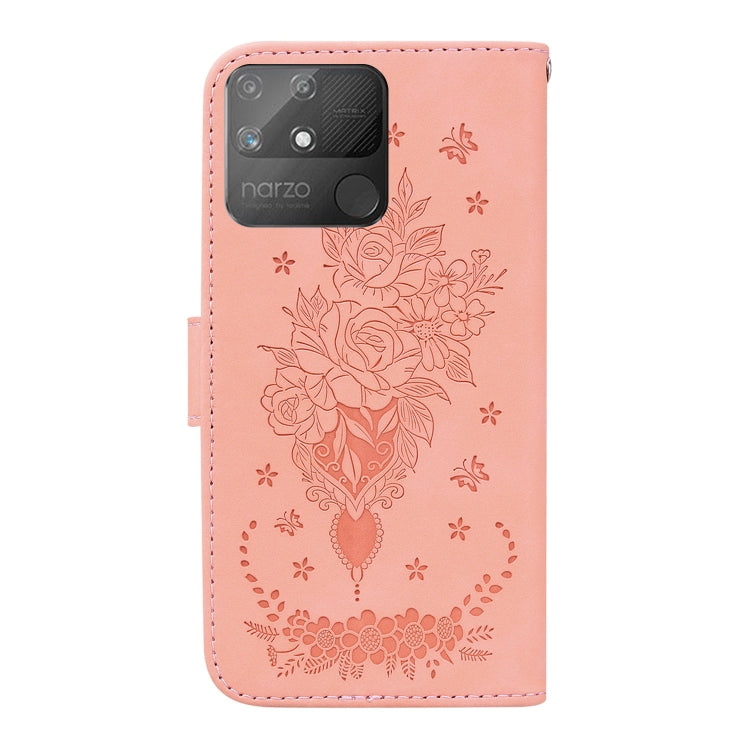 For OPPO Realme Narzo 50A Butterfly Rose Embossed Leather Phone Case