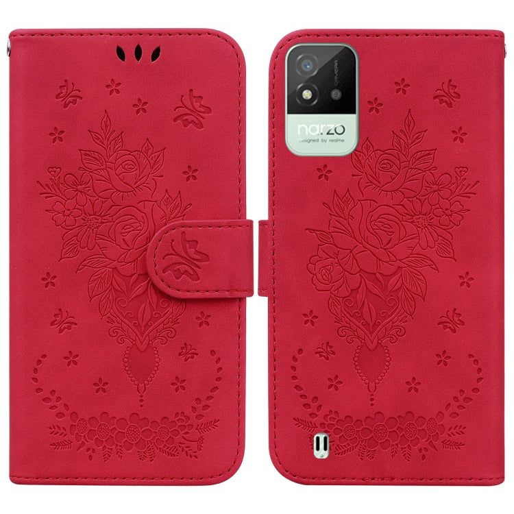 For OPPO Realme Narzo 50i Butterfly Rose Embossed Leather Phone Case
