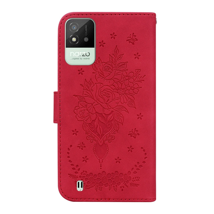 For OPPO Realme Narzo 50i Butterfly Rose Embossed Leather Phone Case